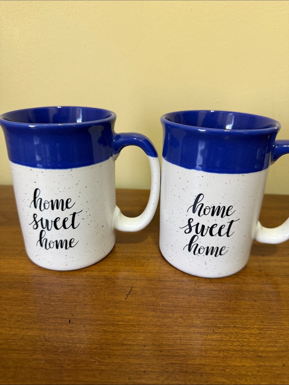 Blue & White "Home Sweet Home" Ceramic Mugs - Set of 2
